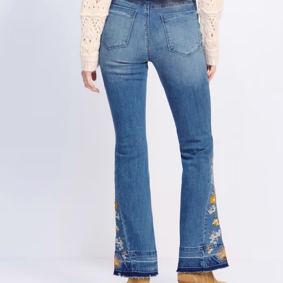 Floral Embroidered Flare Jeans - Picture 2 of 7